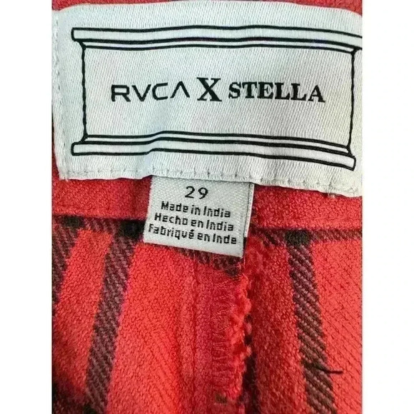 RVCA x Stella Maxwell NWT Women’s Ramone Pants Size 29 Red Plaid Punk Grunge Emo - Picture 8 of 16
